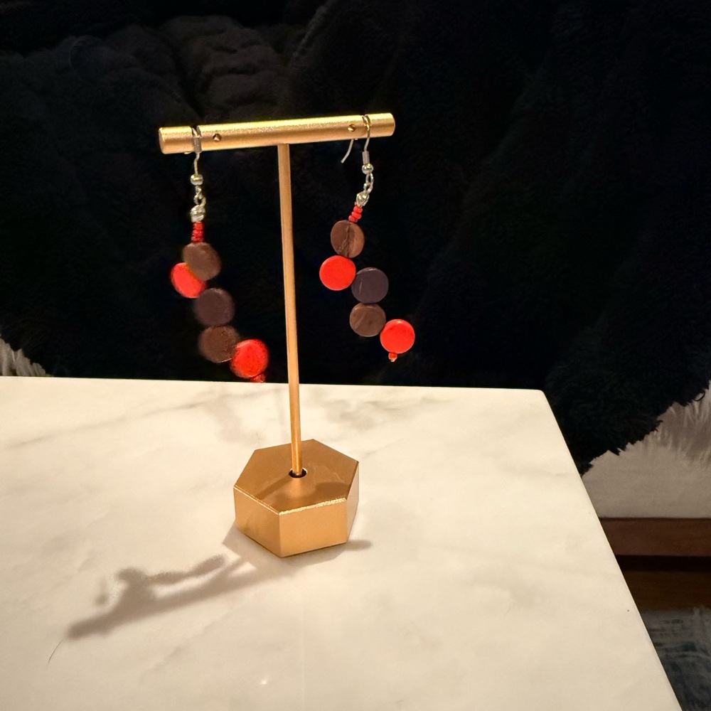 Brown and Red Dangle Earrings